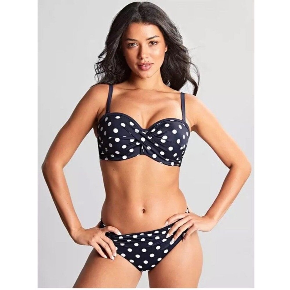 Panache Swim Anya Riva Navy Polka Dot Twist Bandeau US 36E & 12 Bikini Bottom